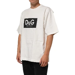 White Logo Print Cotton Crew Neck Men T-shirt