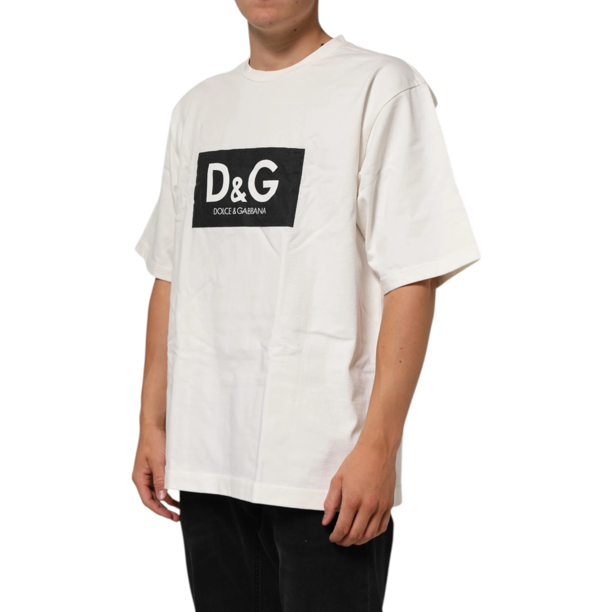 White Logo Print Cotton Crew Neck Men T-shirt