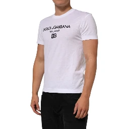 White Logo Print Cotton Men Crew Neck T-shirt