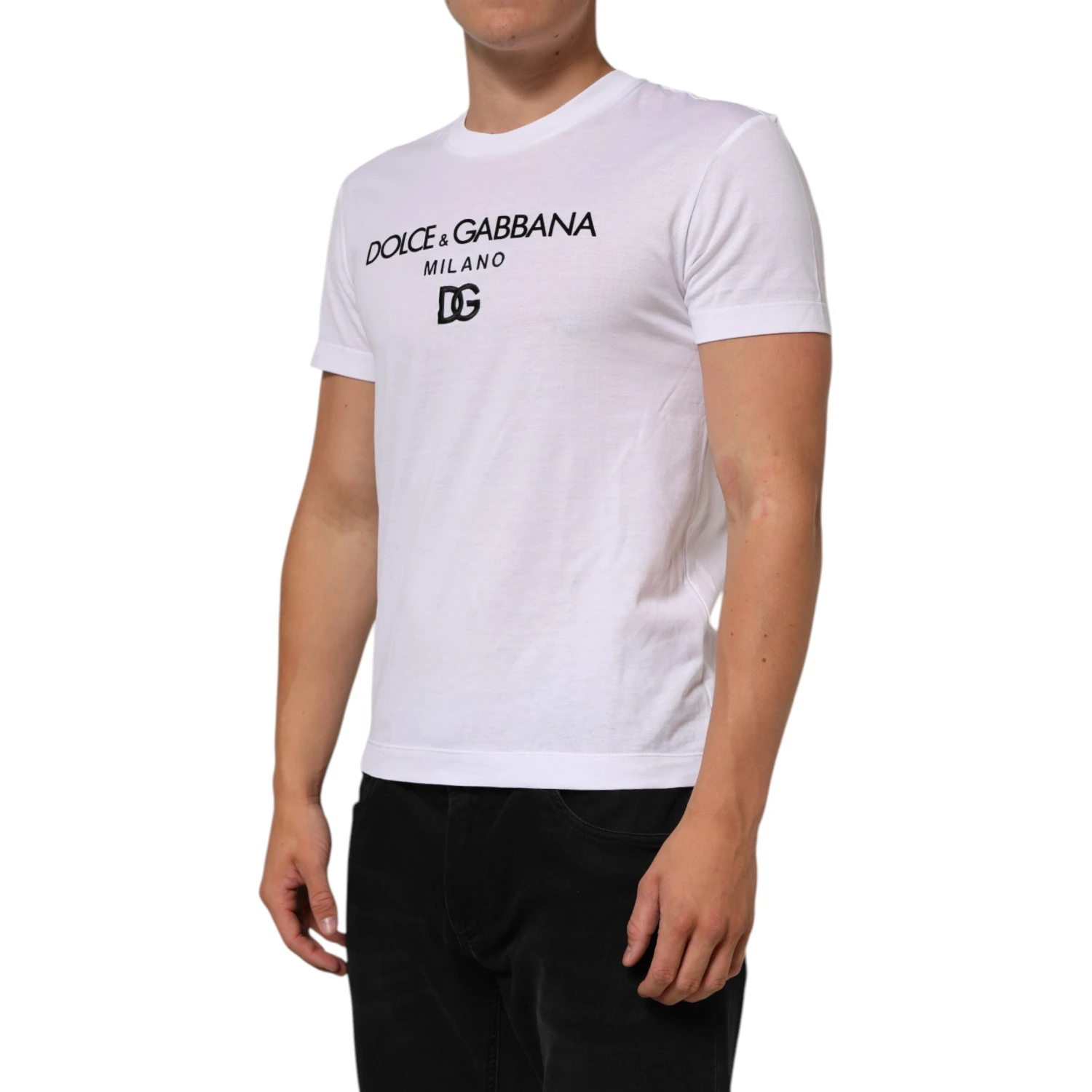 White Logo Print Cotton Men Crew Neck T-shirt