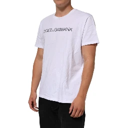 White Logo Print Cotton Crew Neck T-shirt