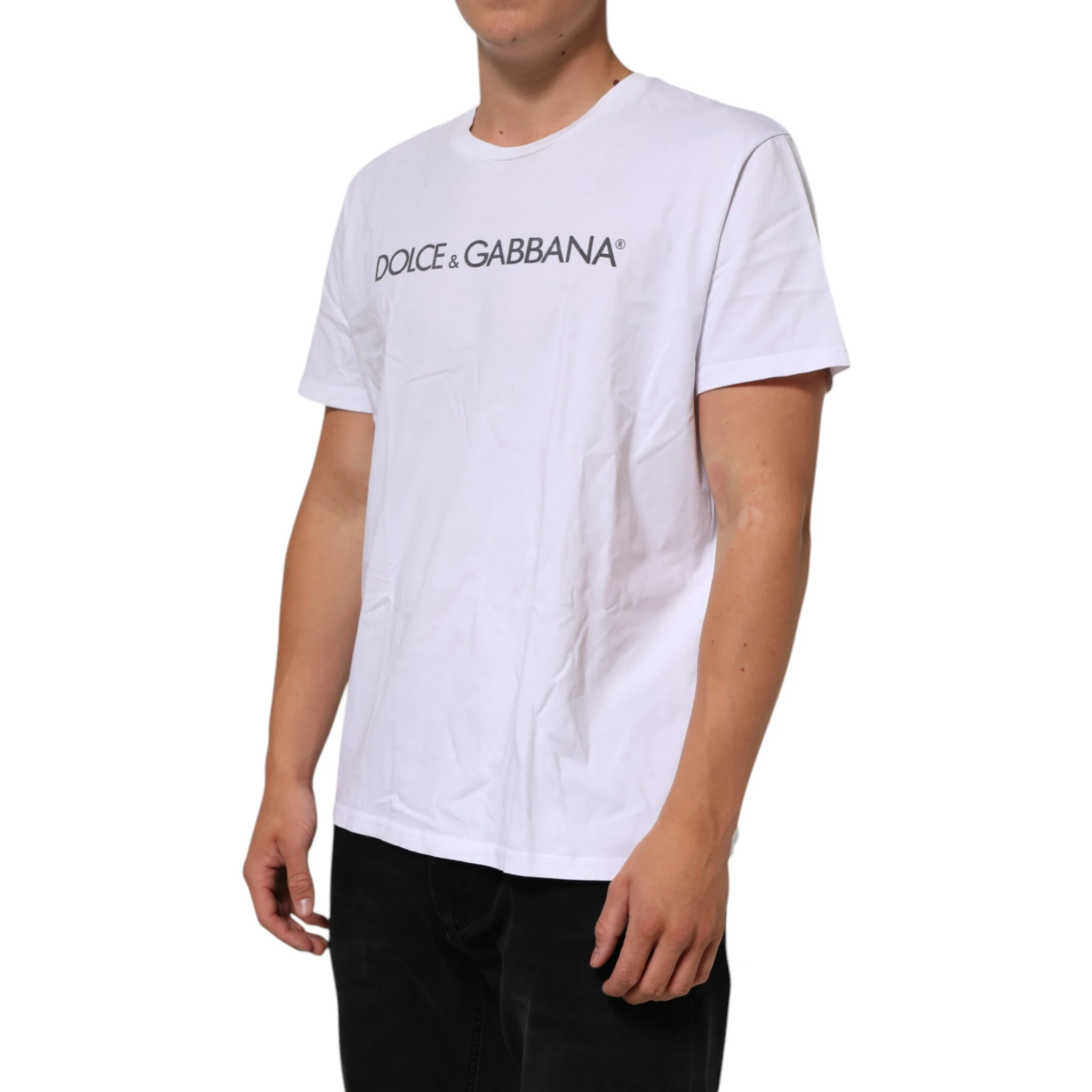 White Logo Print Cotton Crew Neck T-shirt