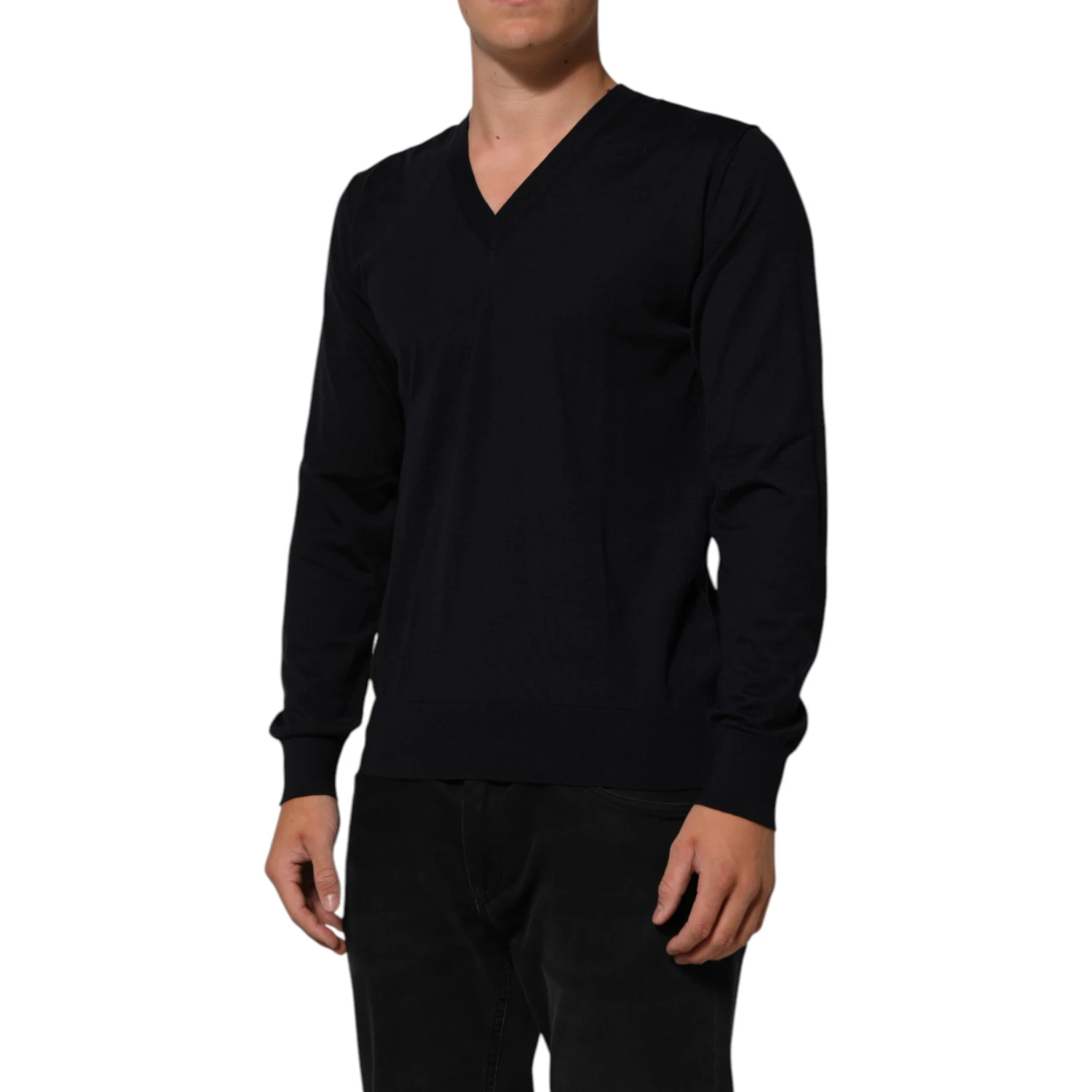 Black Cashmere Knit V-Neck Pullover Sweater