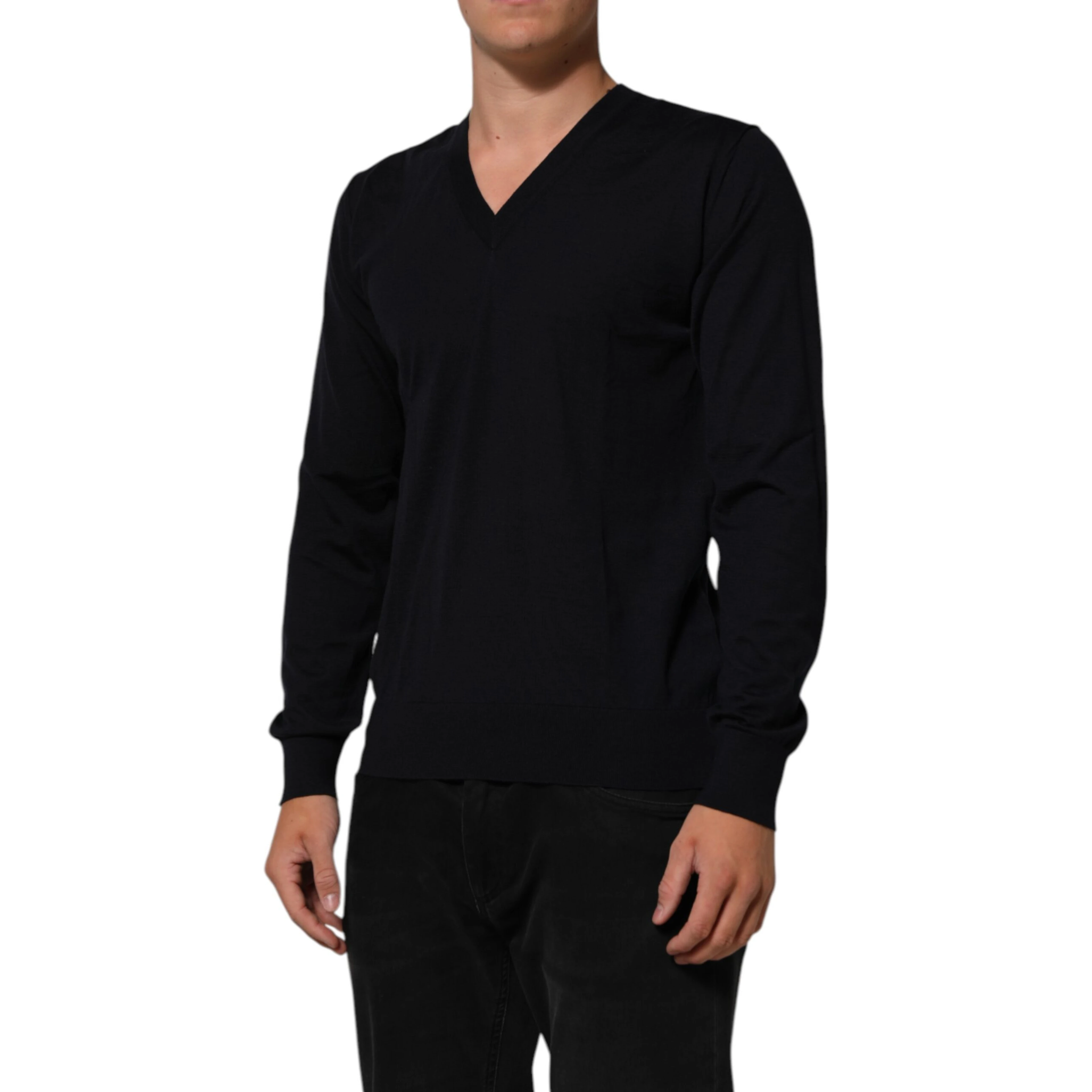 Black Cashmere Knit V-Neck Pullover Sweater