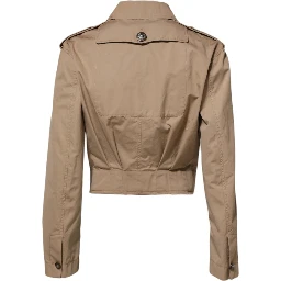 Beige Cotton Button Up Fitted Cropped Jacket