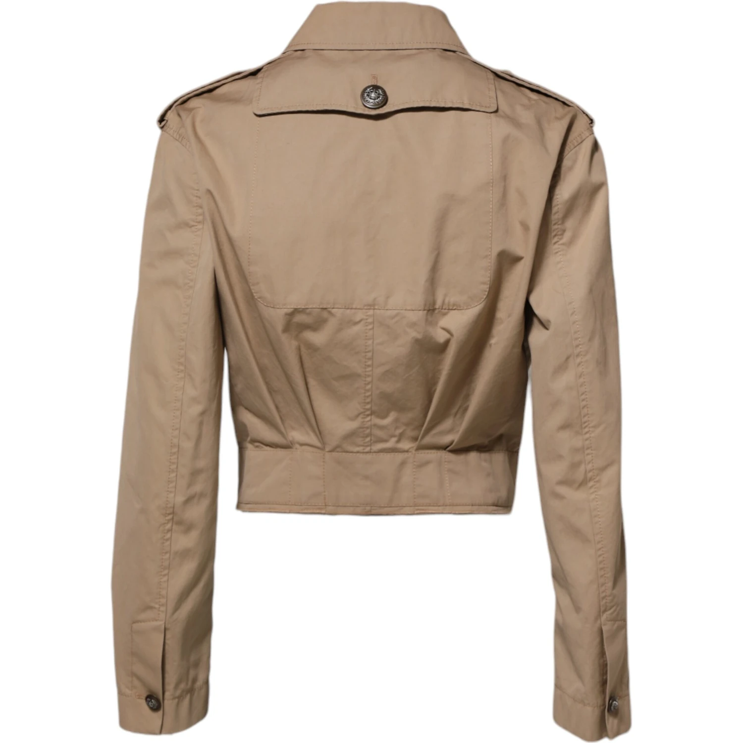 Beige Cotton Button Up Fitted Cropped Jacket