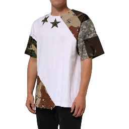 White Camouflage Patckwork Men Cotton T-shirt