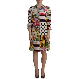 Multicolor Pachwork Charmeuse Floral Shift Dress