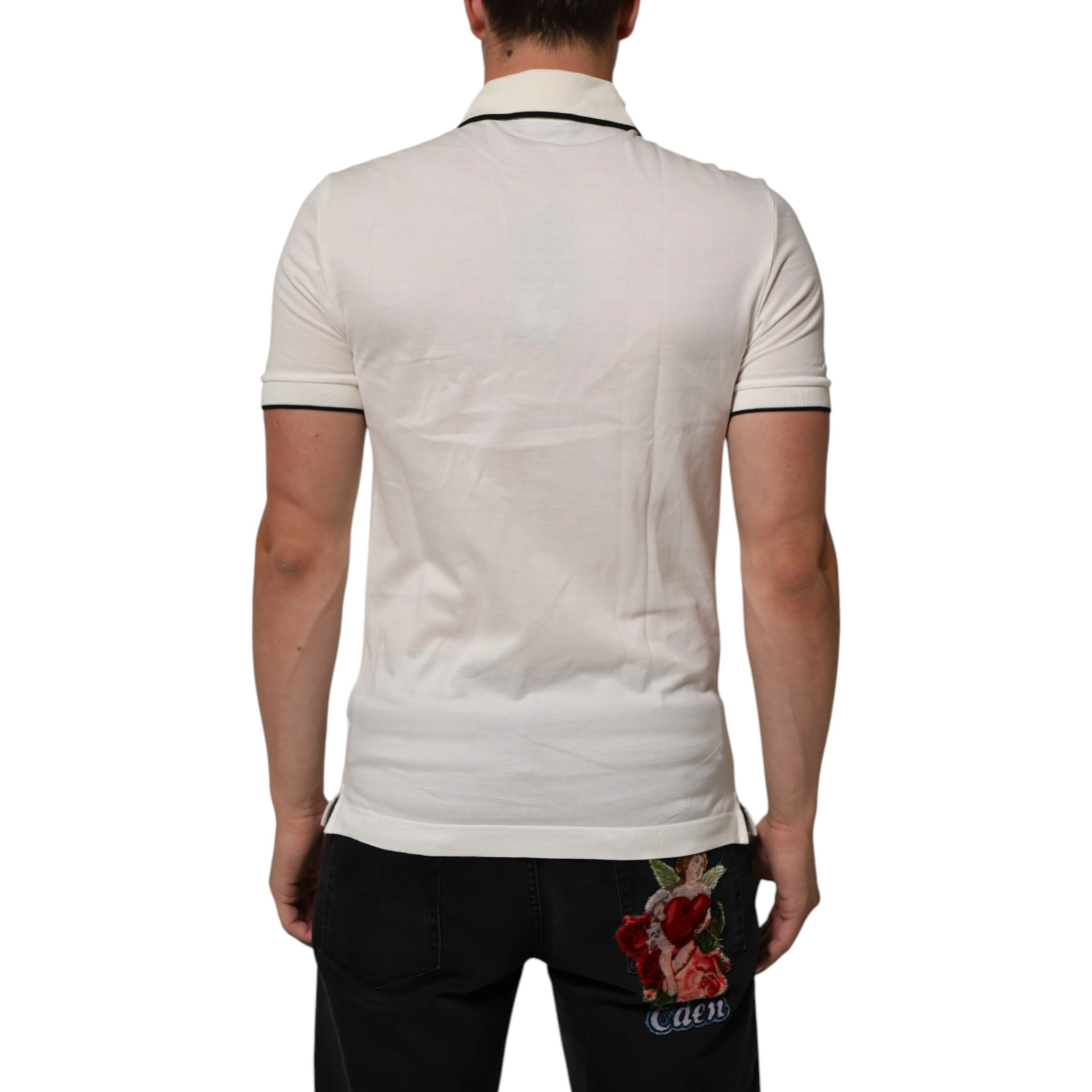 White Logo Embroidery Cotton Polo T-shirt