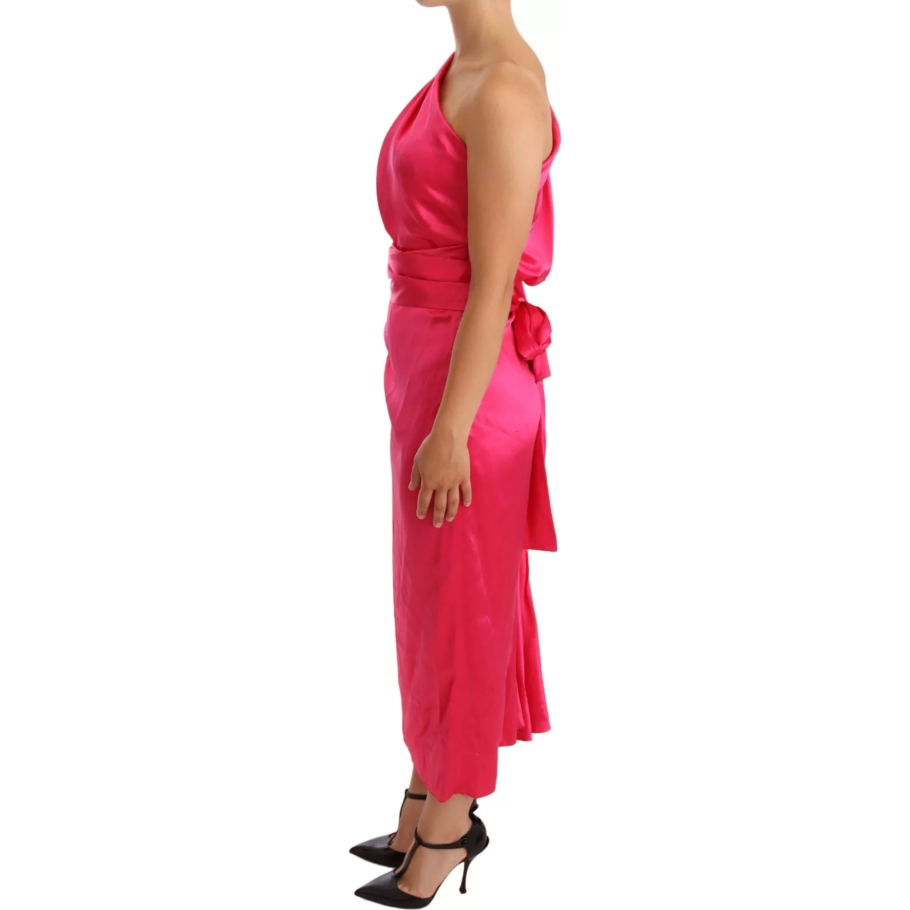 Pink Sheath Silk Bow Open Shoulder Dress