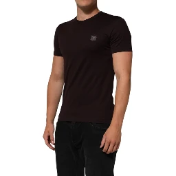 Brown Logo Plaque Cotton Crew Neck T-shirt