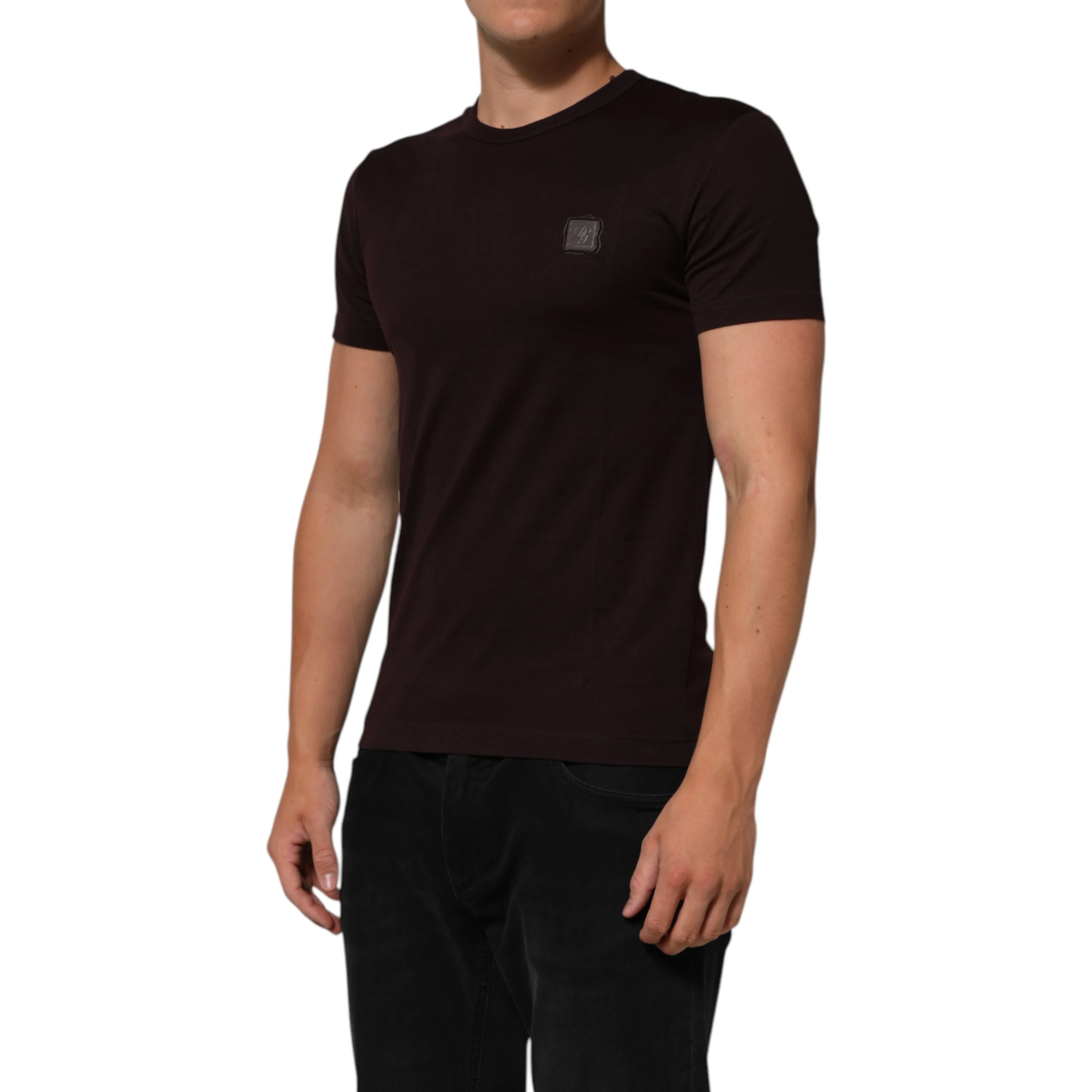 Brown Logo Plaque Cotton Crew Neck T-shirt