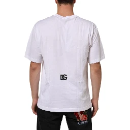 White Logo Print Cotton Crew Neck Men T-shirt