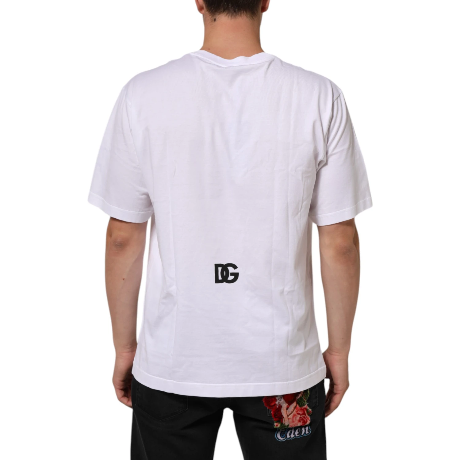 White Logo Print Cotton Crew Neck Men T-shirt