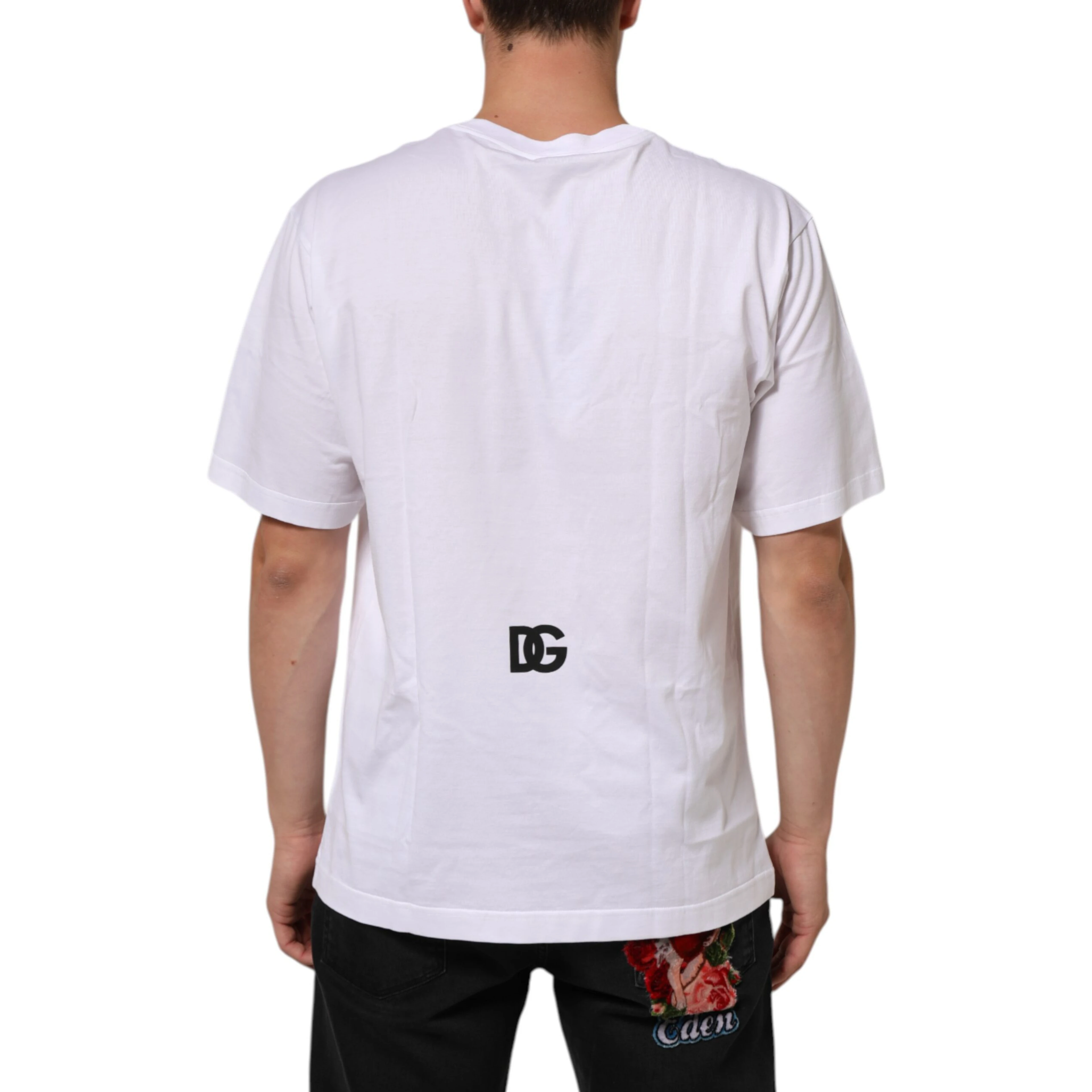 White Logo Print Cotton Crew Neck Men T-shirt