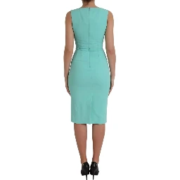 Green Viscose Sleeveless Sheath Midi Dress