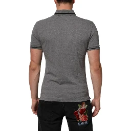 Gray Logo Embroidery Collared Polo T-shirt