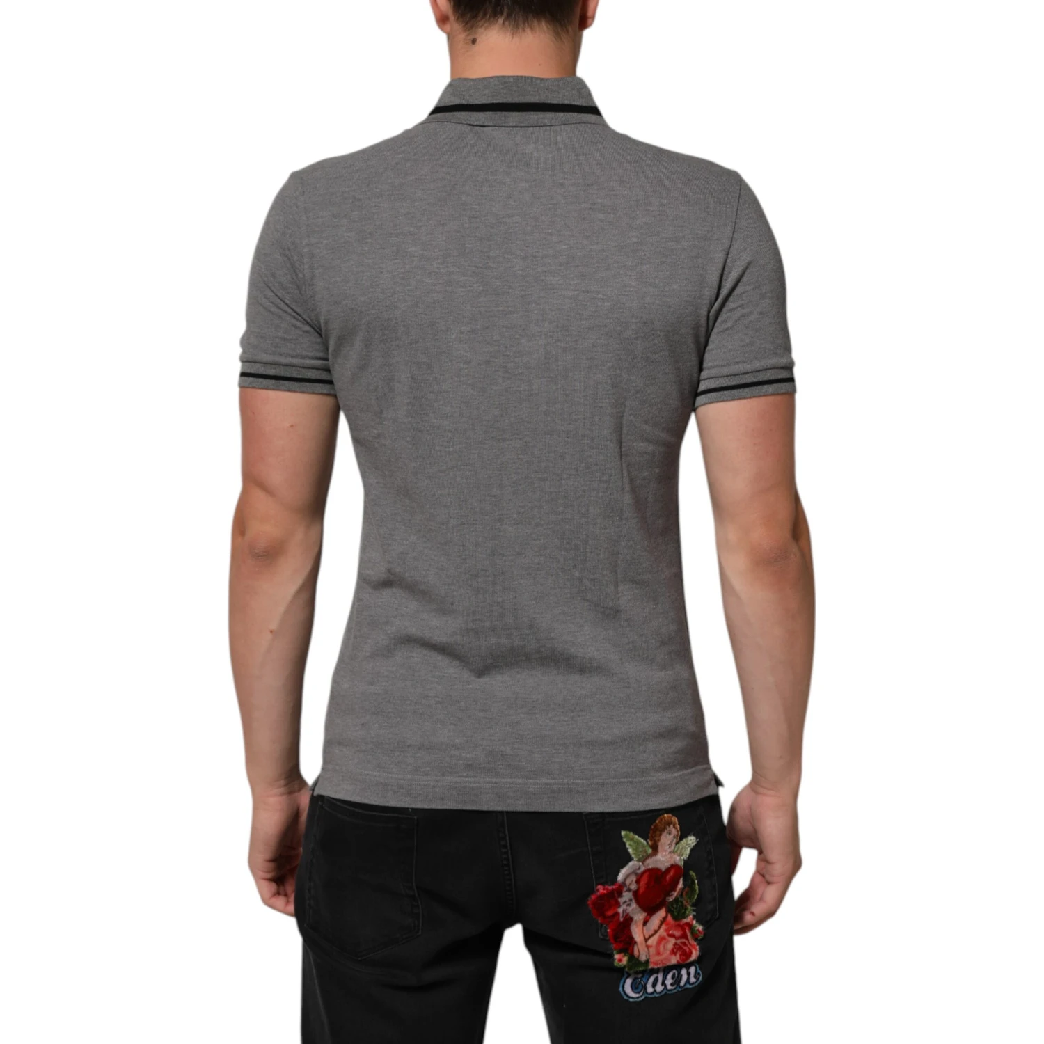 Gray Logo Embroidery Collared Polo T-shirt