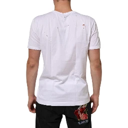 White Distressed Cotton V Neck Men T-shirt