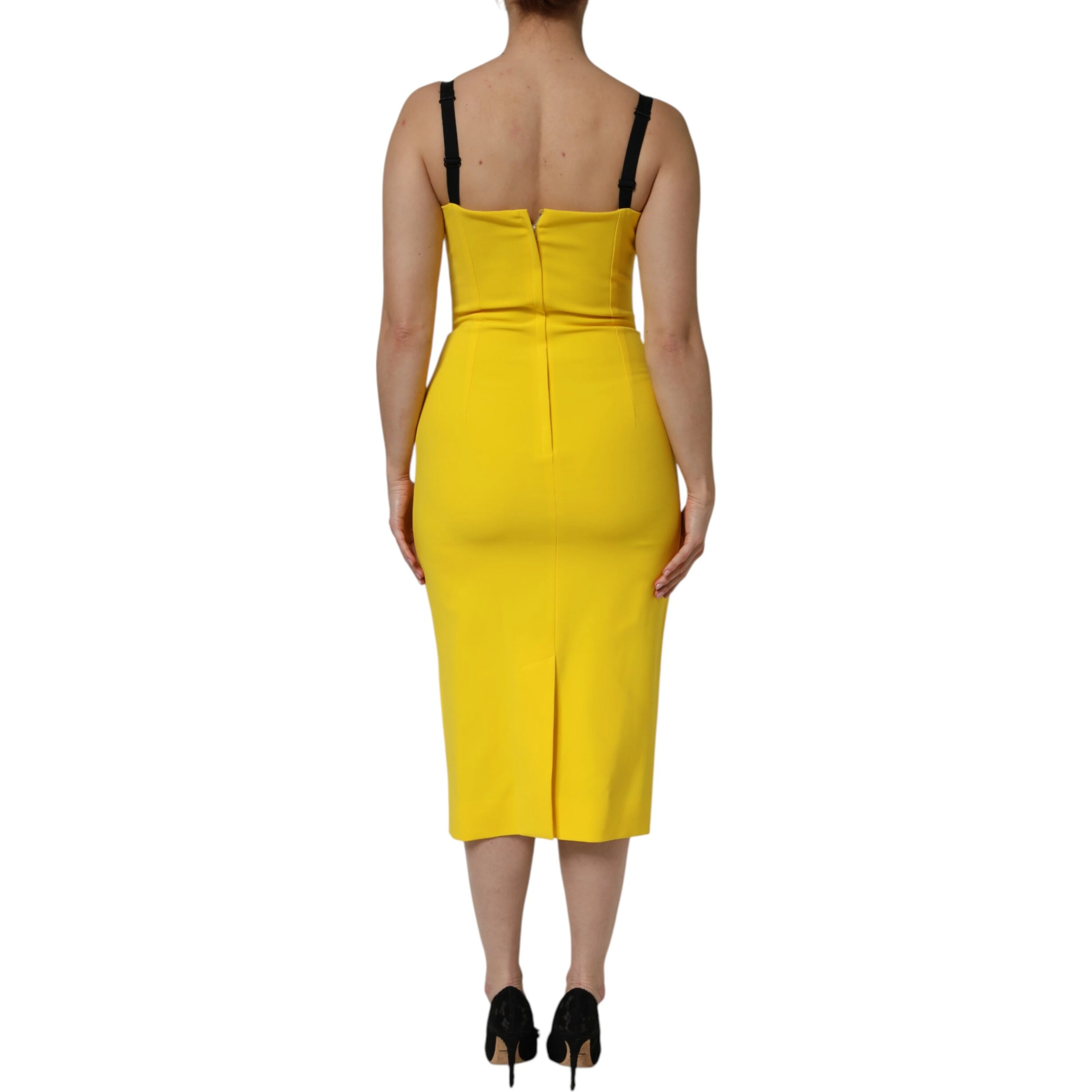 Yellow Polyester Sleeveless Sheath Midi Dress