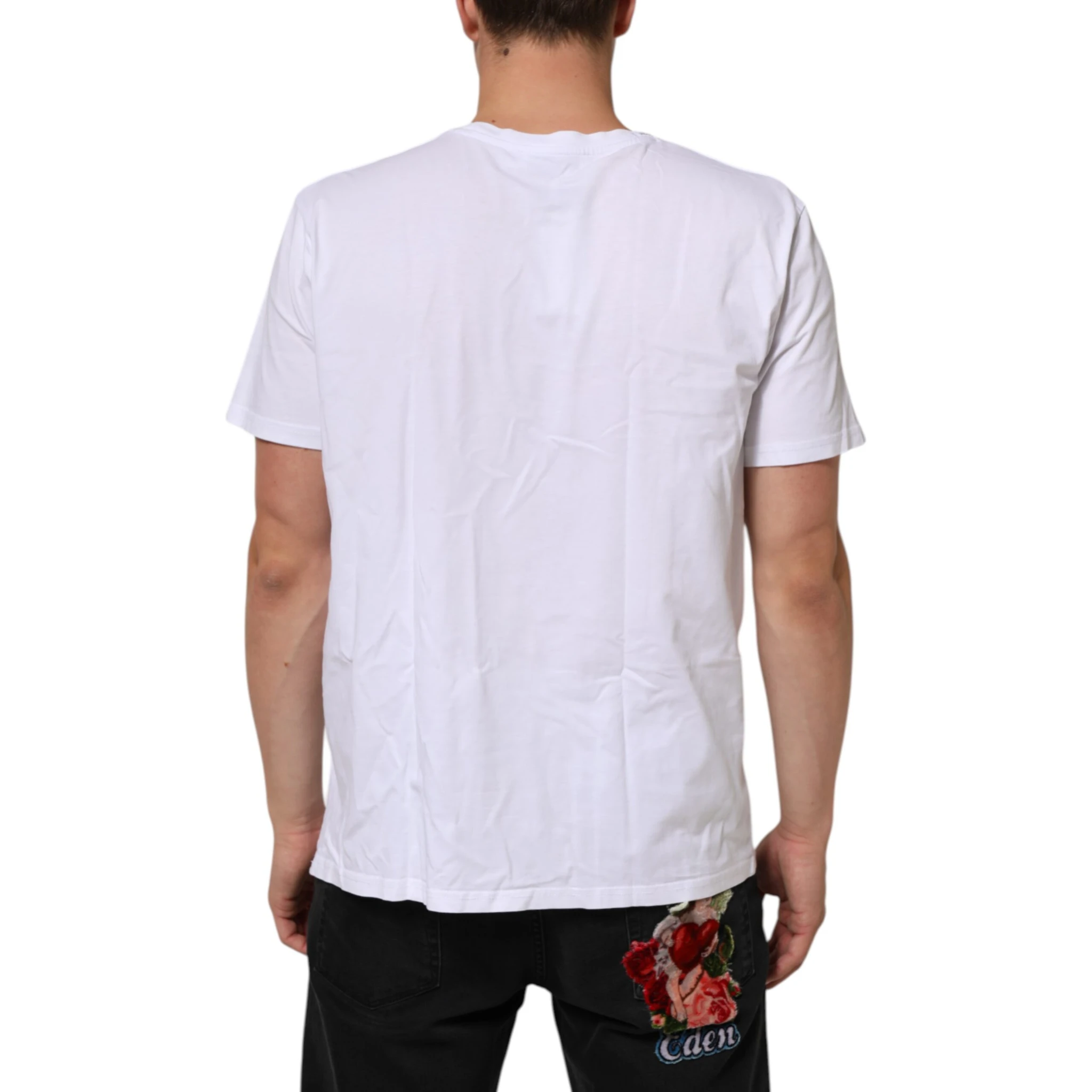 White Logo Print Cotton Crew Neck T-shirt