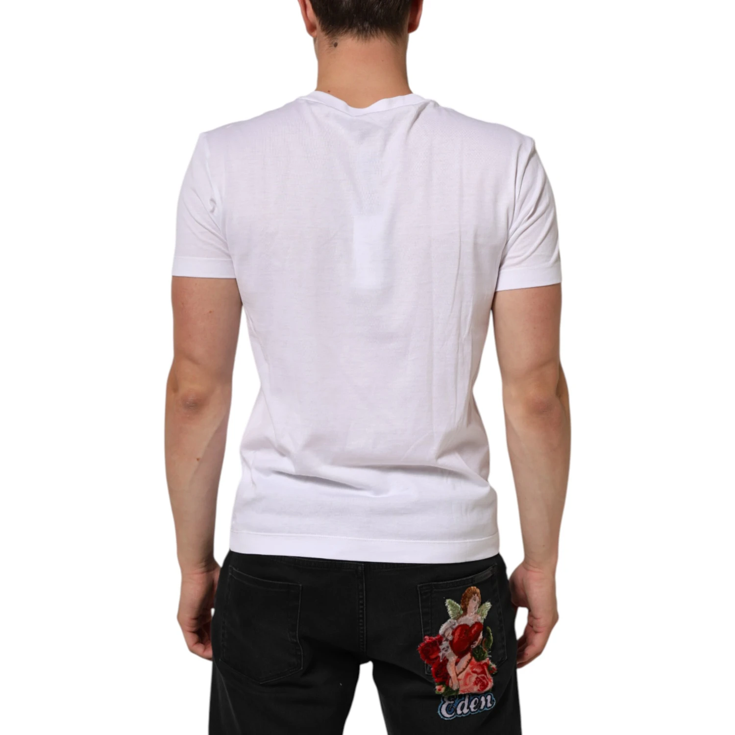 White Logo Print Cotton Men Crew Neck T-shirt