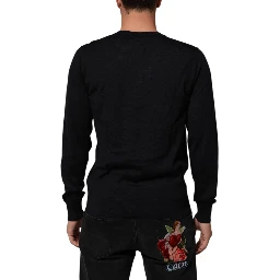 Black Cashmere Knit V-Neck Pullover Sweater
