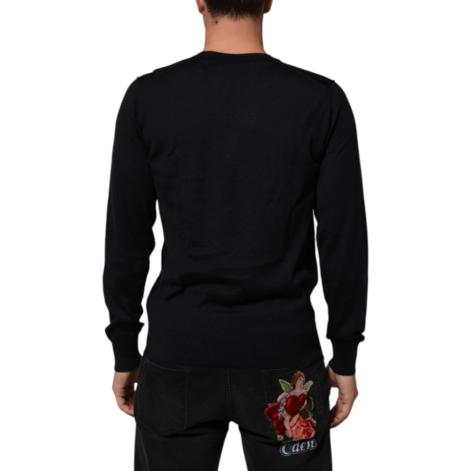 Black Cashmere Knit V-Neck Pullover Sweater