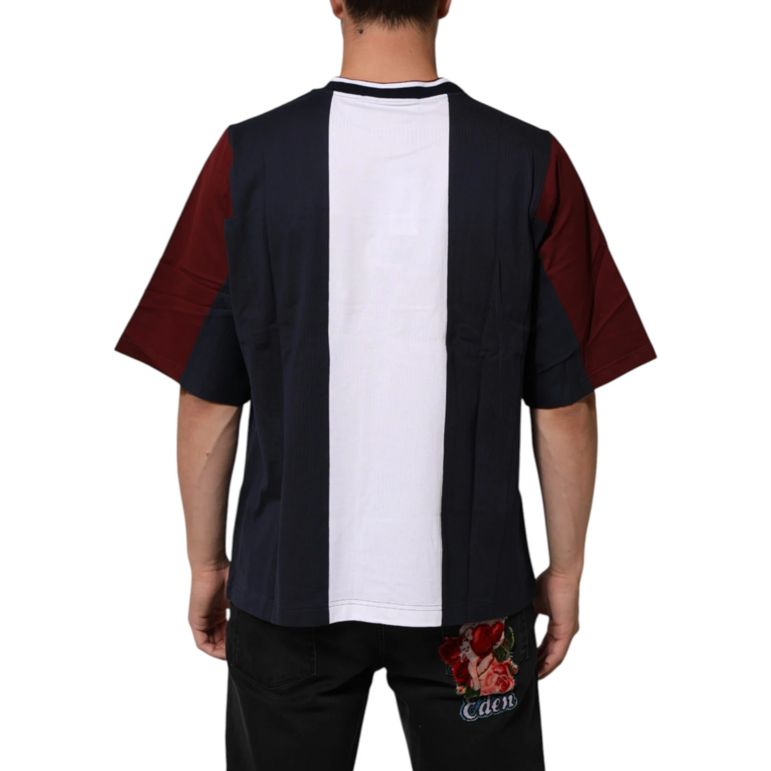 Multicolor Striped Cotton Men Crew Neck T-shirt
