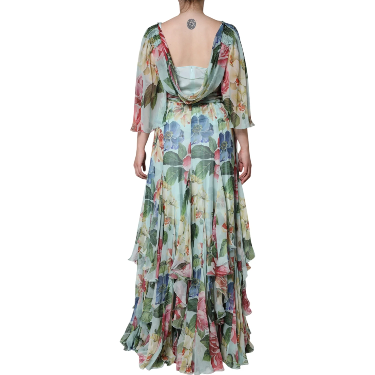 Blue Floral Print Tiered Long Maxi Dress