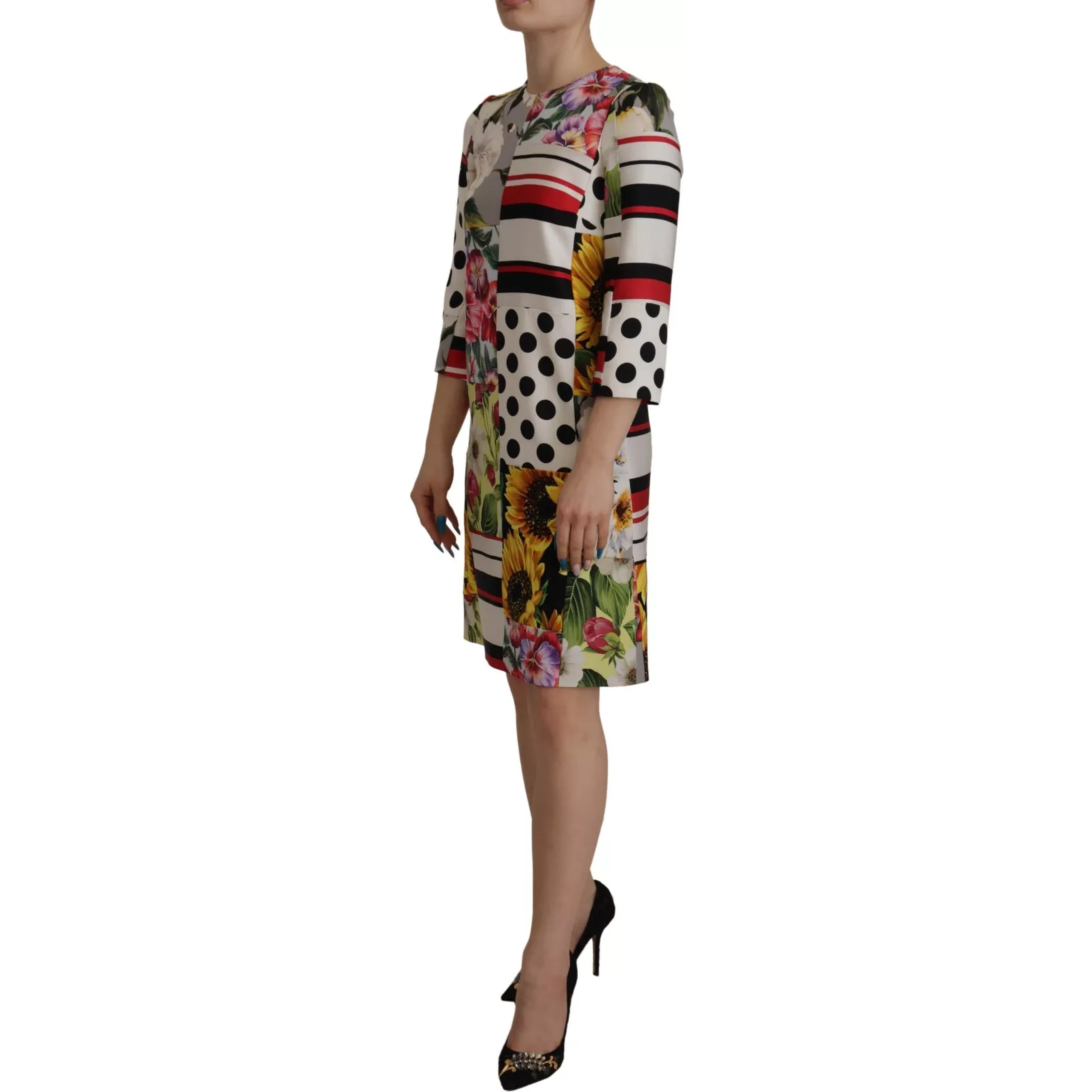 Multicolor Pachwork Charmeuse Floral Shift Dress