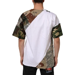 White Camouflage Patckwork Men Cotton T-shirt
