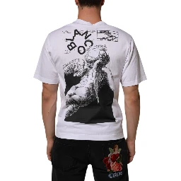 White Angel Print Cotton Men Crew Neck T-shirt