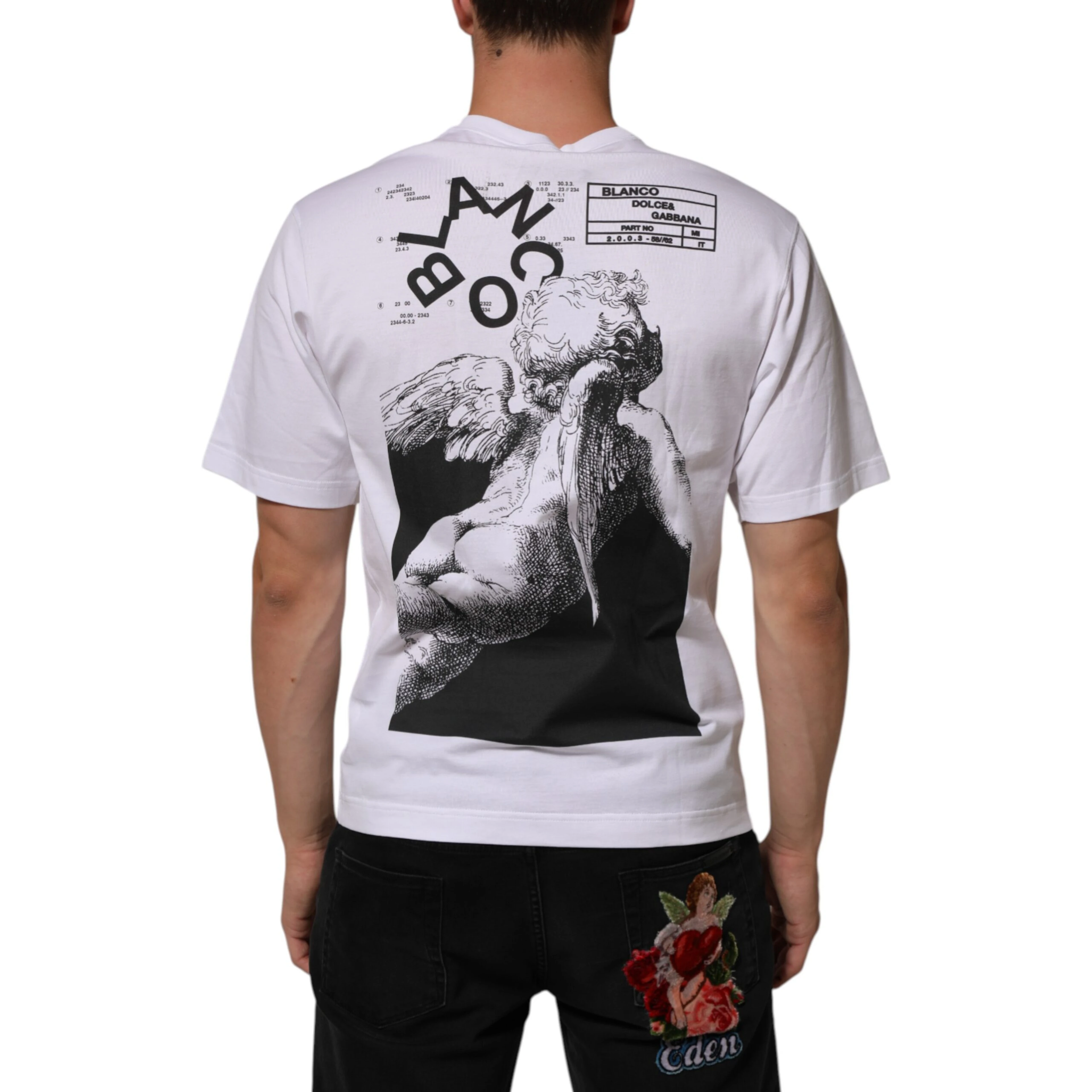 White Angel Print Cotton Men Crew Neck T-shirt