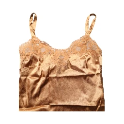 Brown Floral Lace Silk Satin Tank Lingerie Underwear