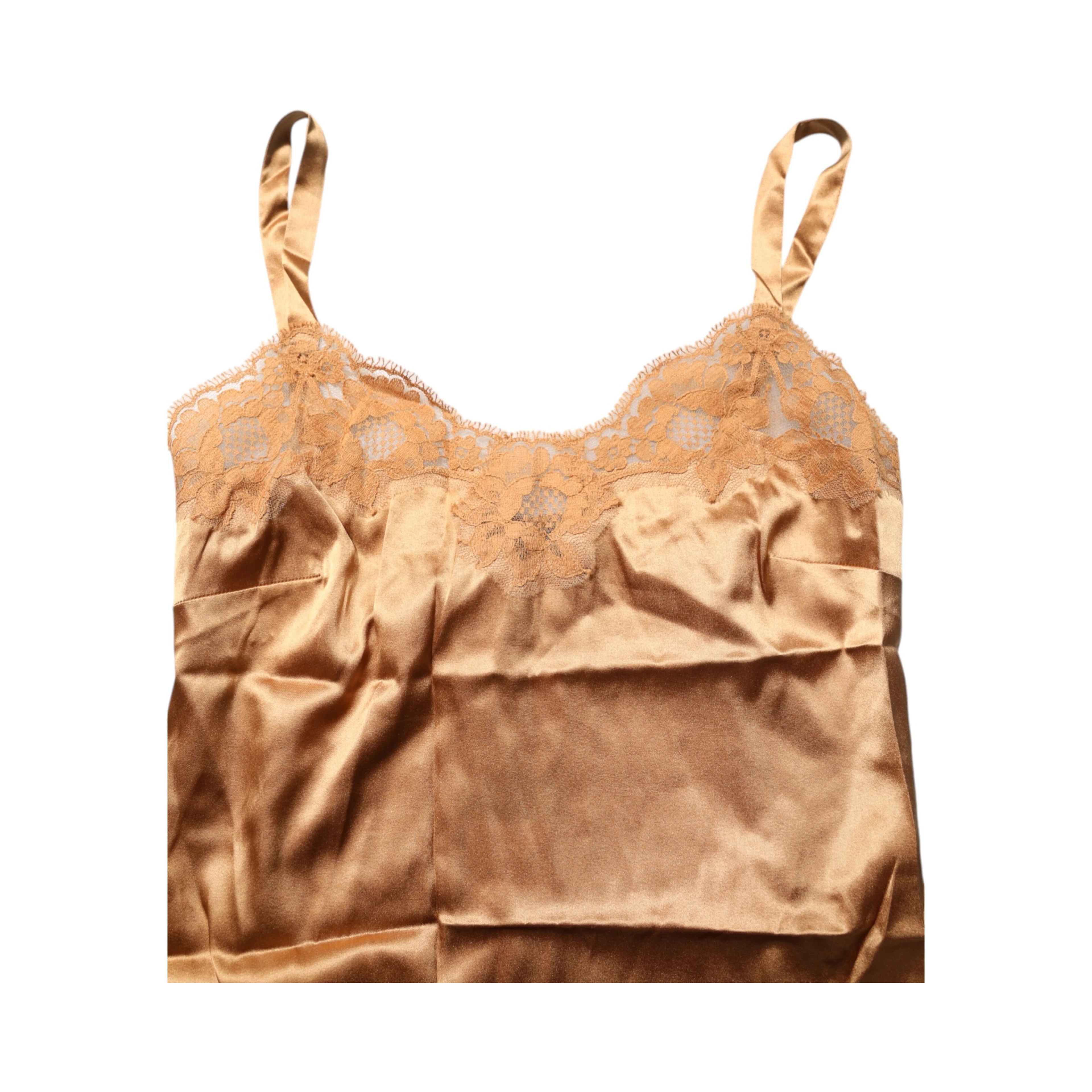 Brown Floral Lace Silk Satin Tank Lingerie Underwear