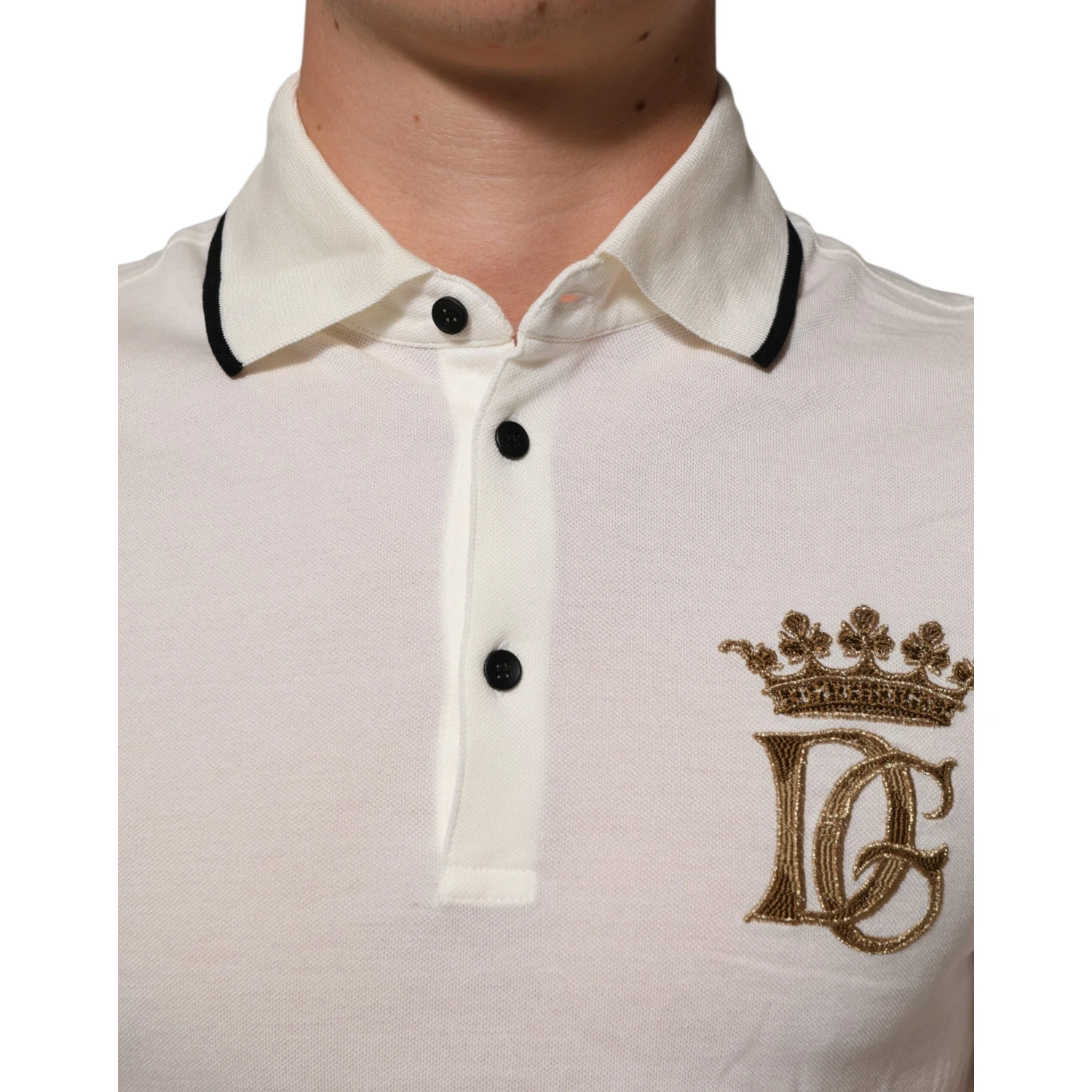 White Logo Embroidery Cotton Polo T-shirt