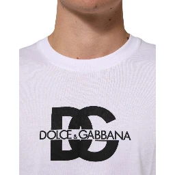 White Logo Print Cotton Crew Neck Men T-shirt