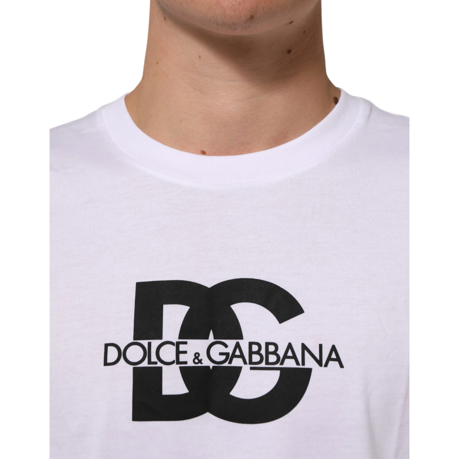 White Logo Print Cotton Crew Neck Men T-shirt