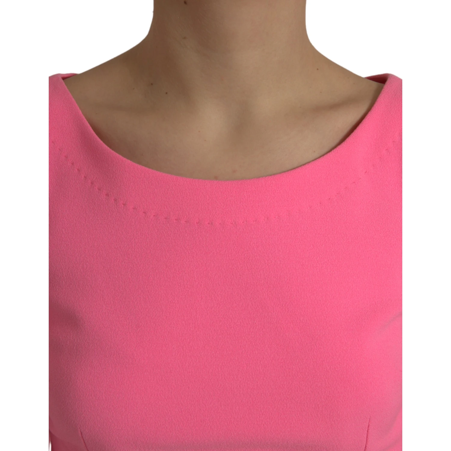 Pink Polyester Long Sleeves Sheath Midi Dress