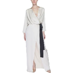 Beige Polyester Long Dress