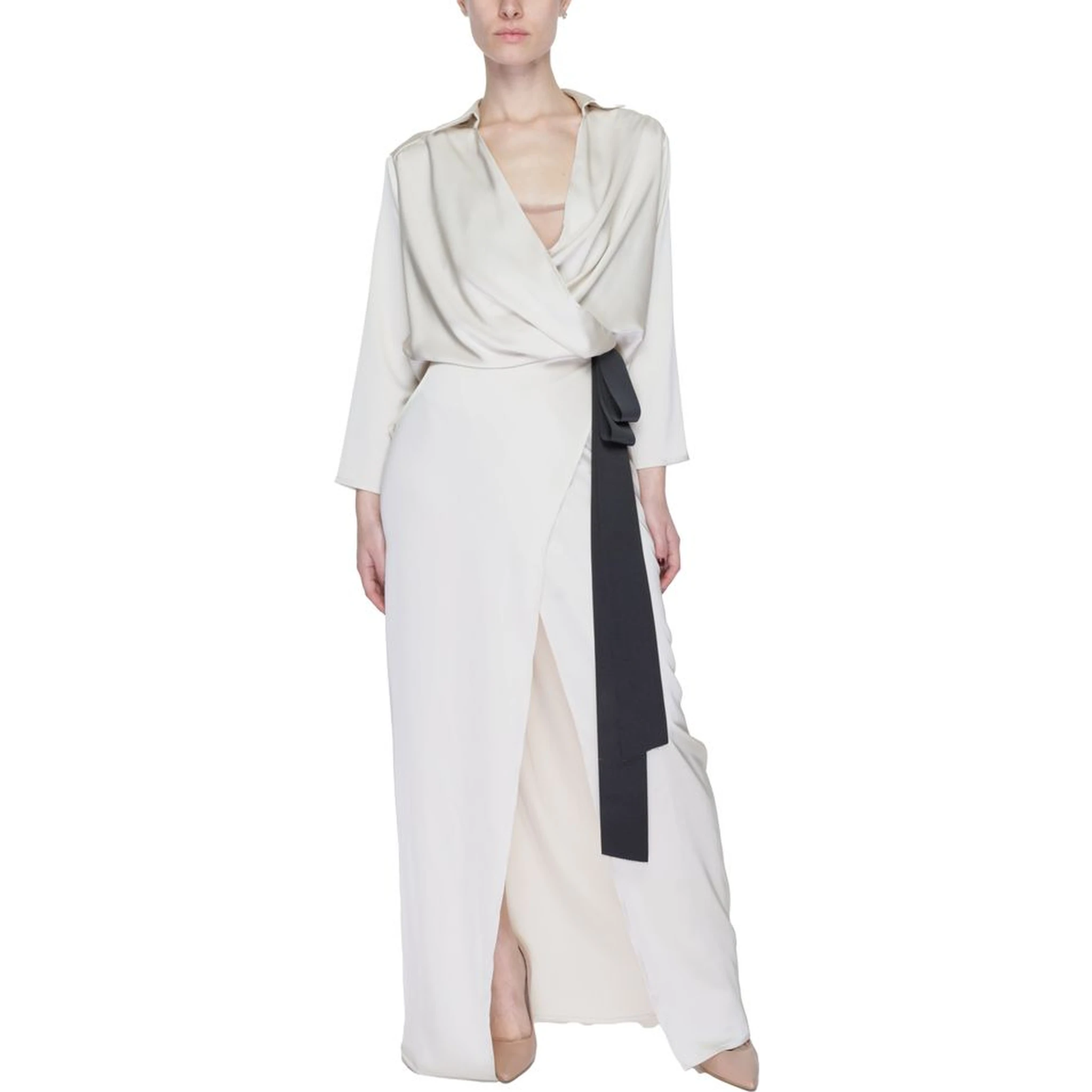 Beige Polyester Long Dress