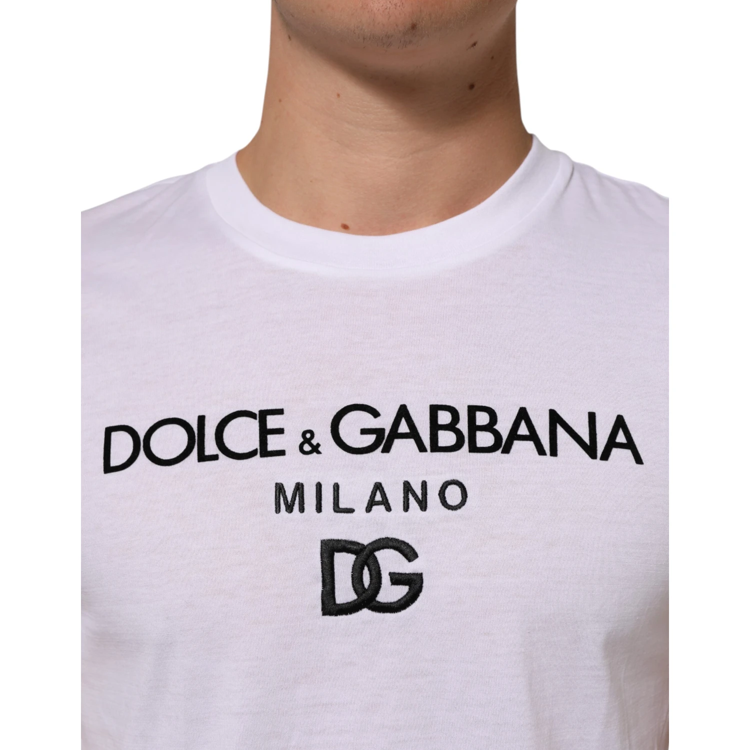 White Logo Print Cotton Men Crew Neck T-shirt