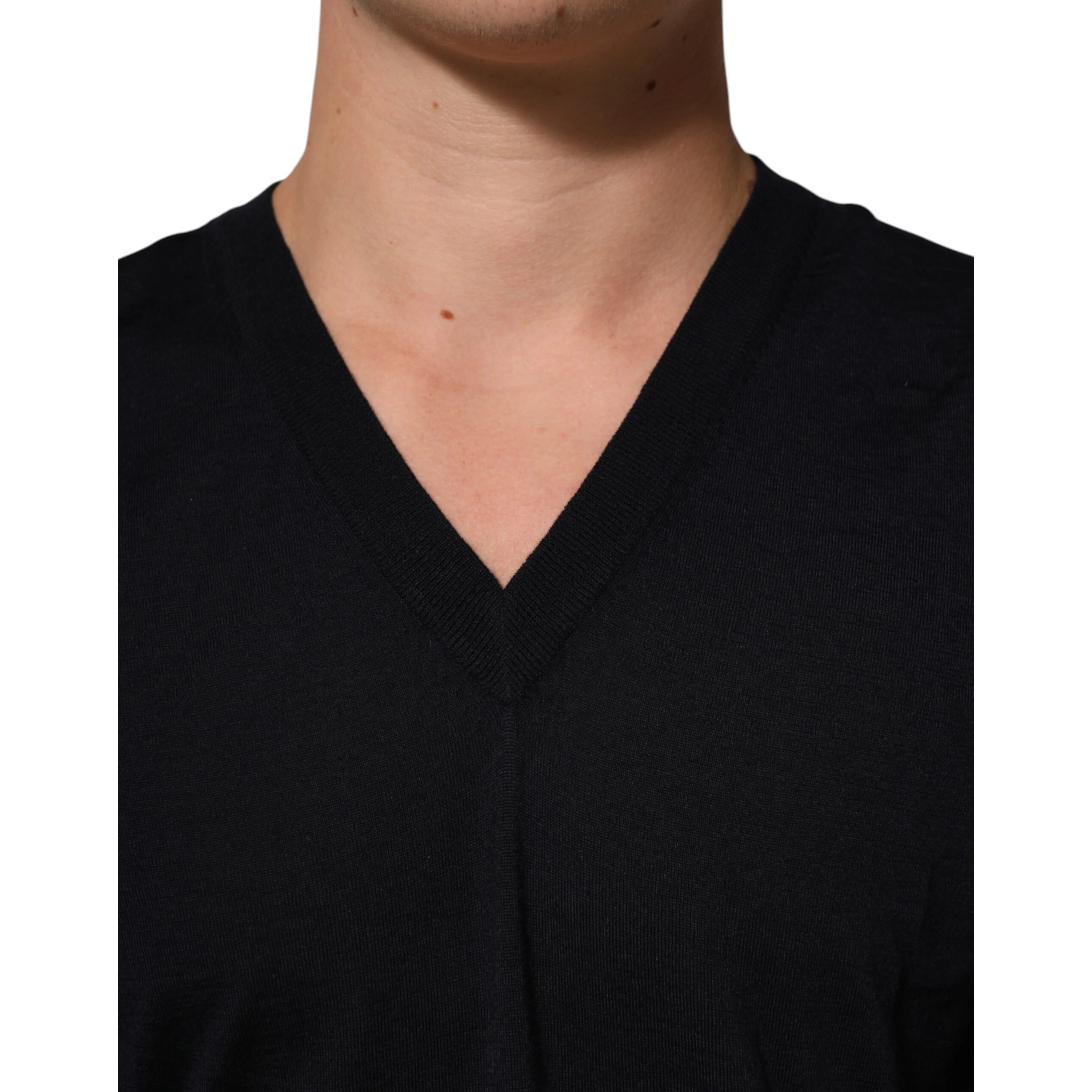 Black Cashmere Knit V-Neck Pullover Sweater