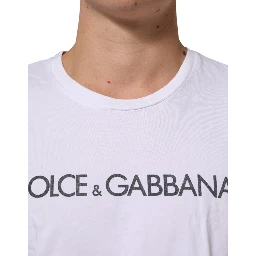 White Logo Print Cotton Crew Neck T-shirt