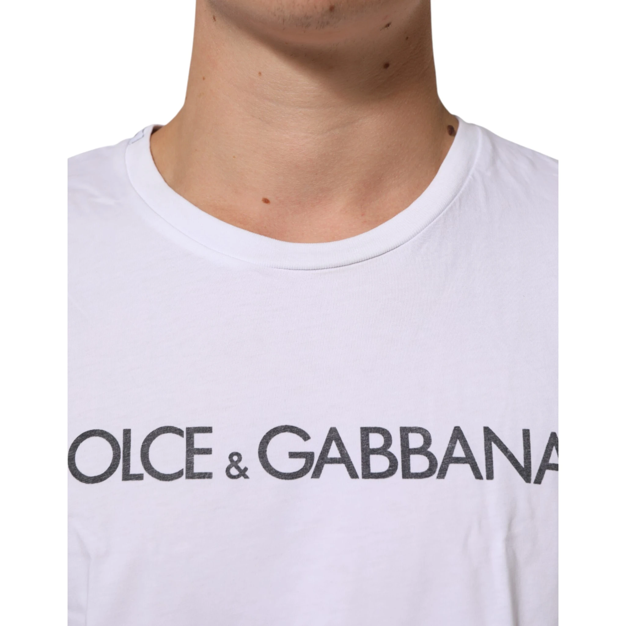 White Logo Print Cotton Crew Neck T-shirt