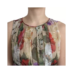 Beige Floral Sleeveless A-line Mini Dress