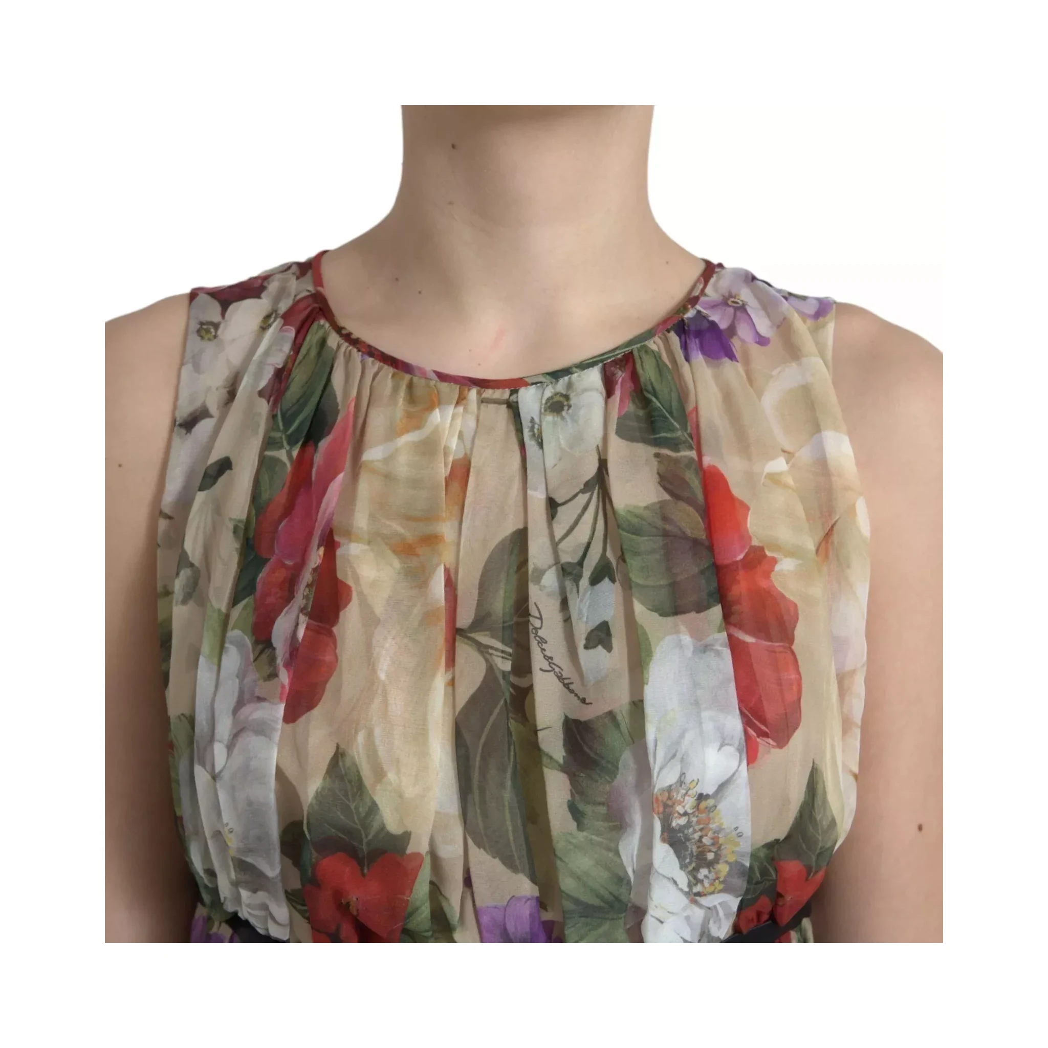 Beige Floral Sleeveless A-line Mini Dress