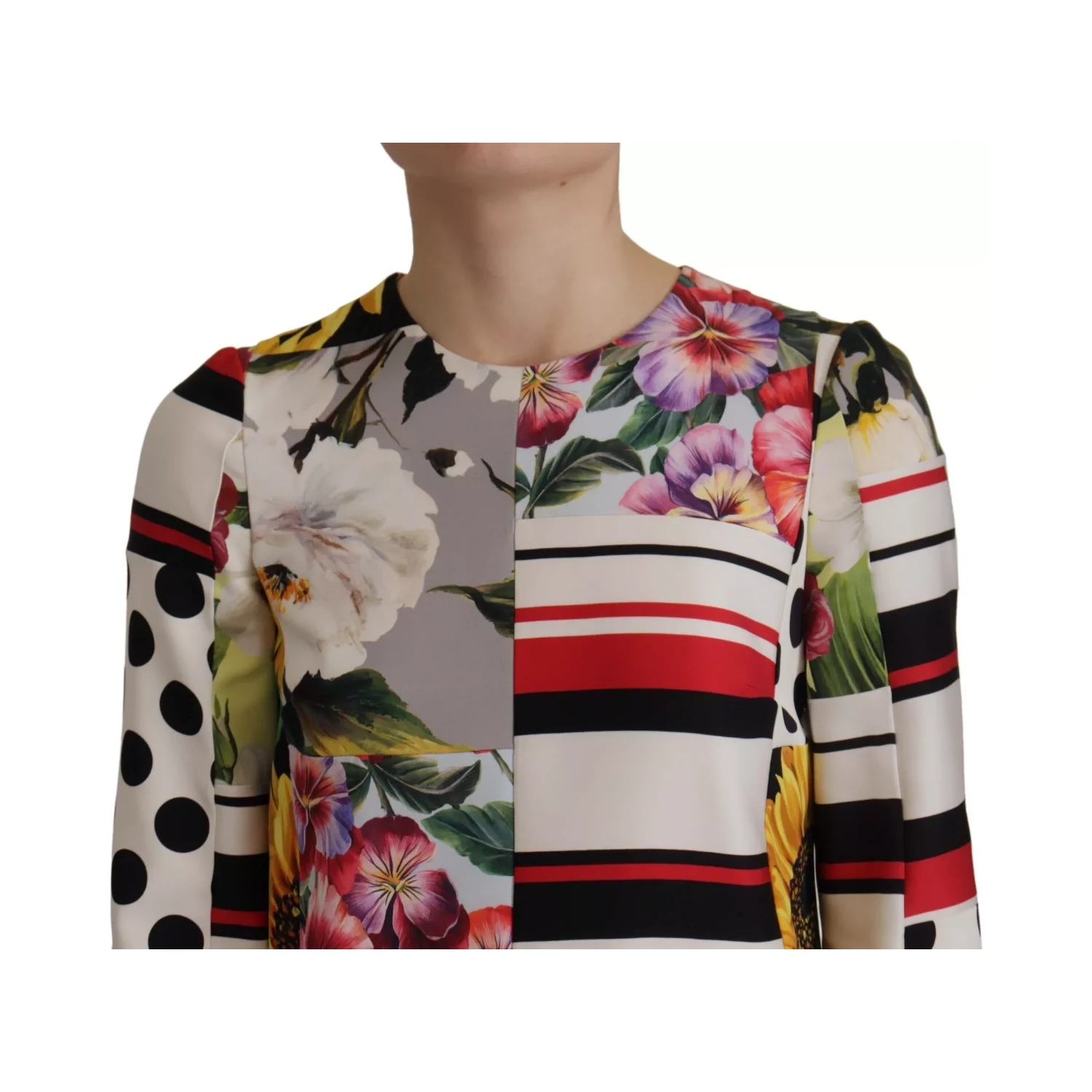 Multicolor Pachwork Charmeuse Floral Shift Dress