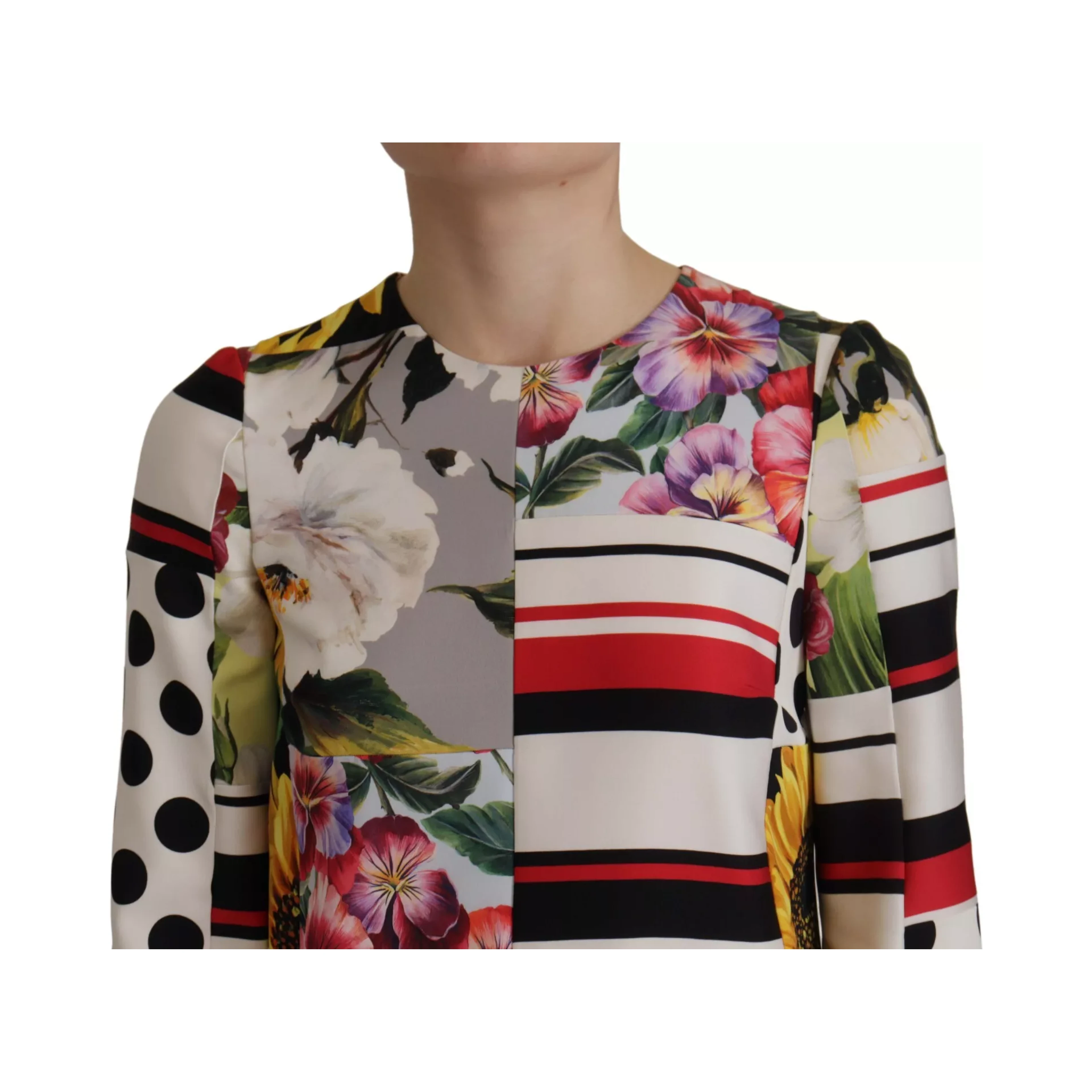 Multicolor Pachwork Charmeuse Floral Shift Dress